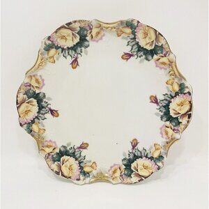 Vintage Floral Wall Plate 9” Hand Decorated Ries Japan Gold Gallery Victorian